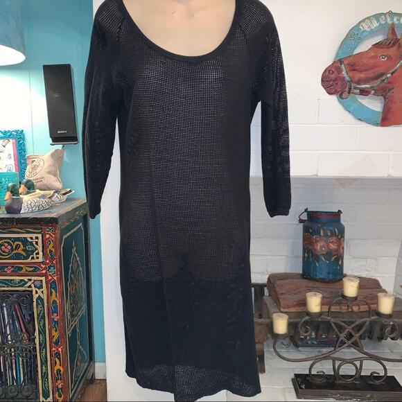 JAMES PERSE BLACK CROCHET CROCHETED MESH FISHNET DRESS M - Picture 2 of 4